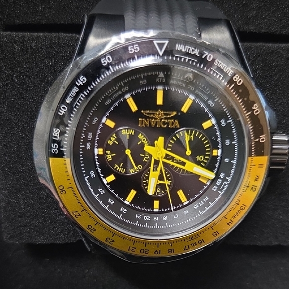 Invicta Aviator Skyshock Black and Gold Multifunction Watch 50mm